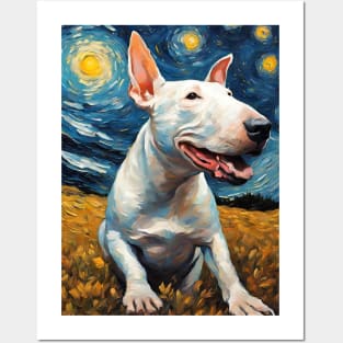 Bull Terrier Dog Breed Painting in a Van Gogh Starry Night Art Style Posters and Art